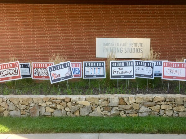 Artspace-Commonspace-For-Freedoms-KCAI-campus-signs