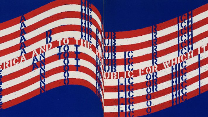 Vito Acconci, Wav(er)ing Flag, 1990, three-color lithograph on six sheets, 18 x 24 in. (each sheet), Gift of Jack Lemon and Landfall Press. Collection of the Kansas City Art Institute.